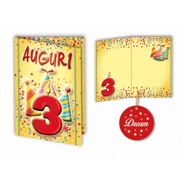 BIGL.AUGURI 11,4X17,2CM COMPL.3 ANNI