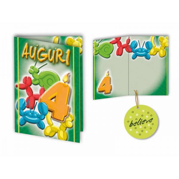 BIGL.AUGURI 11,4X17,2CM COMPL.4 ANNI